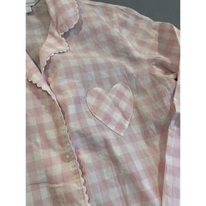 Cottage Women S Cotton Pajama Set Pink White Gingham Sleep Scalloped Heart Girly